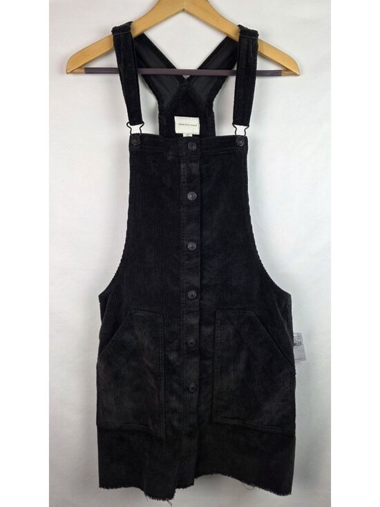American Eagle Outfitters Dresses & Skirts - American Eagle Overall Dress Size Large Black Frayed Corduroy Jumper Mini Dress
